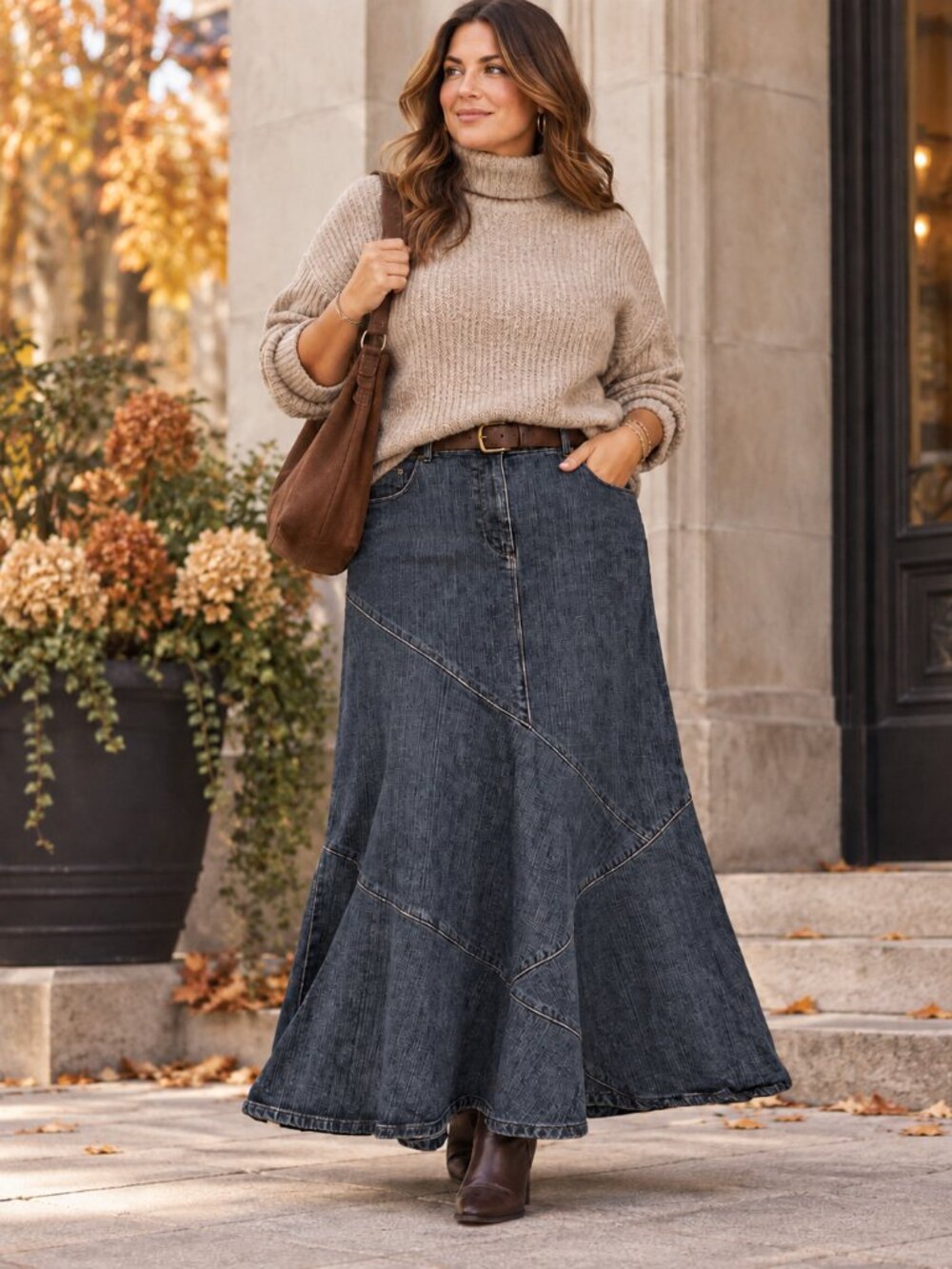 Y2K Medium Dark Wash Denim Asymmetrical Panel Flared Maxi Skirt 16 Stretch EUC